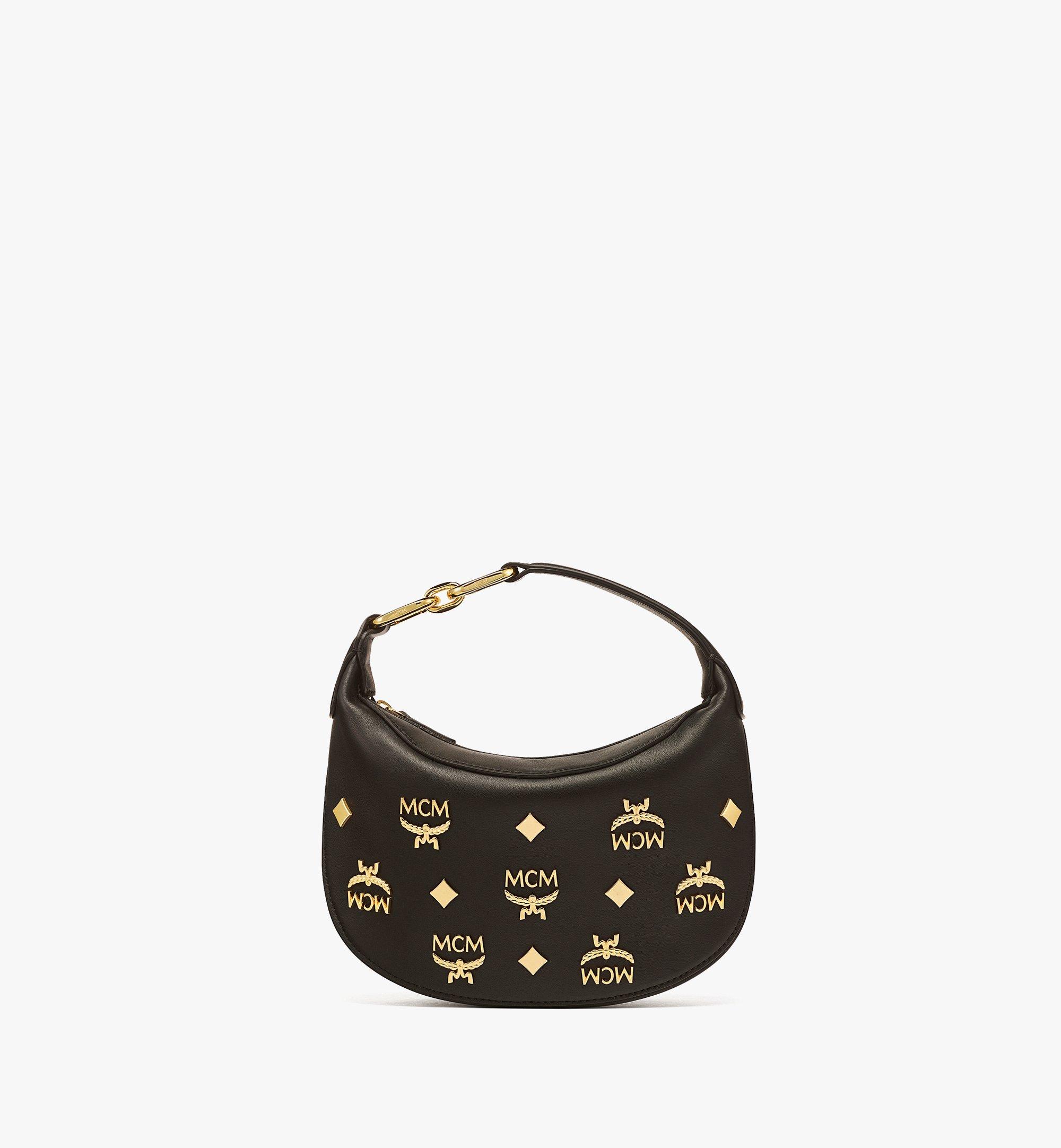 Aren sichelförmige Hobo aus Leder mit Gold-Monogramm 1